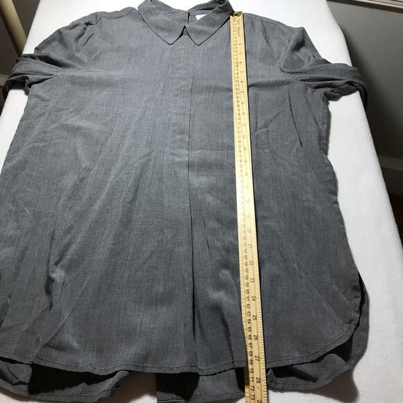 J Jill med rayon long sleeve back button Peter Pan collar grey blouse boxy loose - Picture 8 of 9